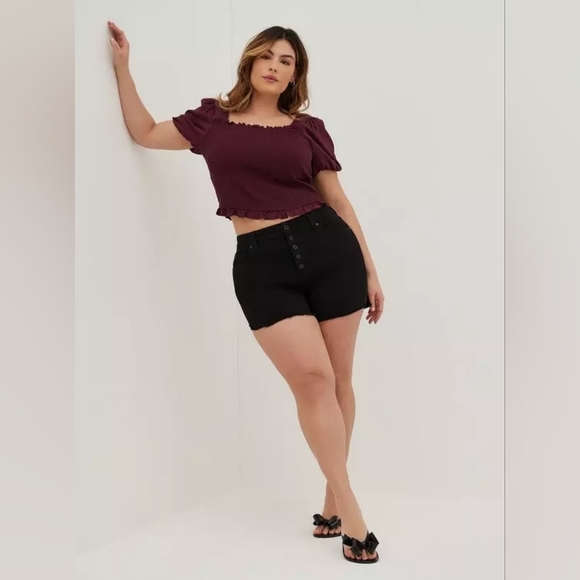 Torrid Short Sleeves Mocked Crop Top 3x New Purple Wine Tasting - Picture 2 of 11